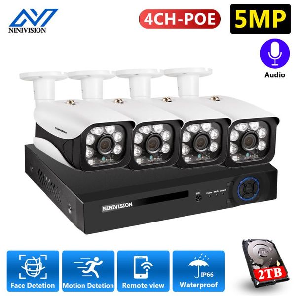 

h.265 5mp cctv security camera system 4ch poe nvr with 5.0mp ip kit waterproof ip66 video surveillance xmeye wireless kits