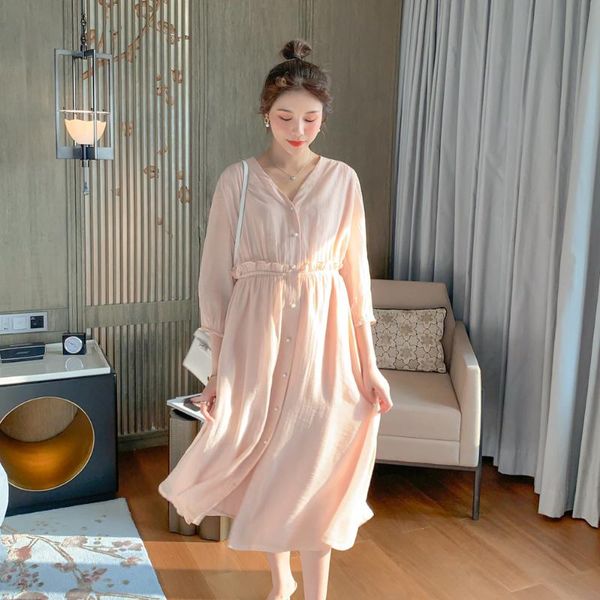 

maternity dresses dress spring and summer long sleeve pregnancy korean style v-neck pregnant woman's mother clothes, White