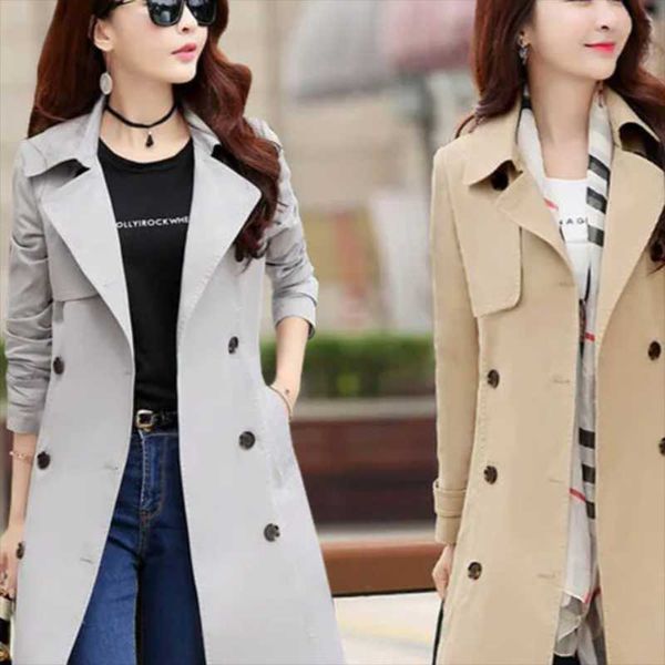 

women's trench coats 2021 spring and autumn version plus size mid-length coat, Tan;black