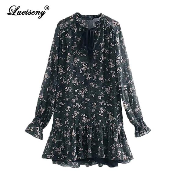 

casual dresses mini dress floral ladies spring long sleeve short vestidos cortos chiffon vestido 2021 jurk ruffle robes dames, Black;gray