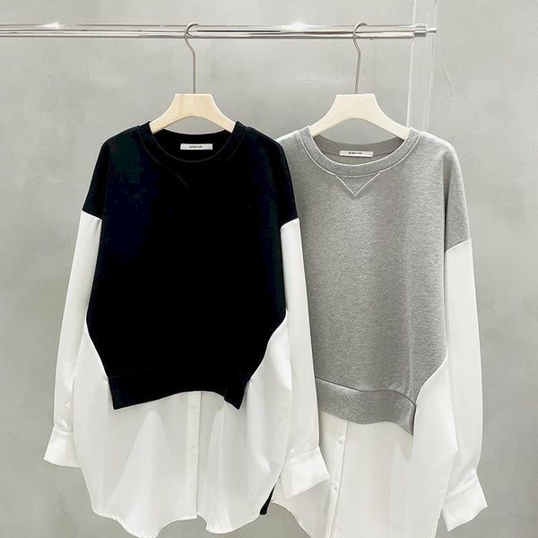 

women's t-shirt 2021 spring korean loose fake two-piece pullover women clothes long chic fashion splicing white shirt