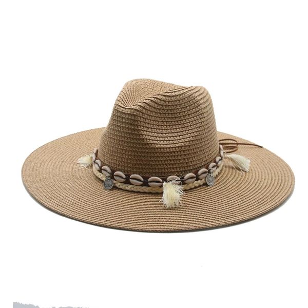 cappelli estivi donna uomo cintura fascia cowboy occidentale cappelli di paglia kaki beige caffè tesa larga 11 cm protezione solare donna spiaggia cappelli di paglia