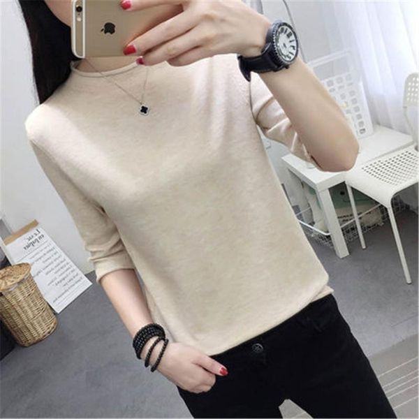 

knitwear female autumn women clothing korean o-neck half sleeve bottoming sweaters and pullovers pull femme women's, White;black