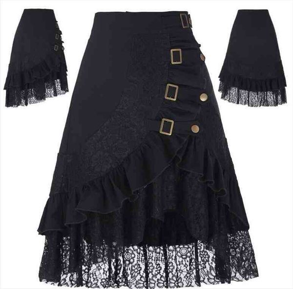 

steampunk lace fluffy zipper women skirts midi layered gothic vintage costume corset tutu long style, Black