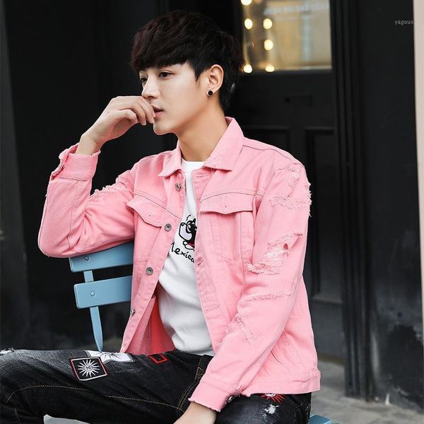 

men's jackets autumn large holed jacket loose denim cotton korean top, Black;brown