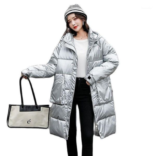 

women's down & parkas fashion coats women winter 2021 shiny hooded loose coat mid-length ladies thick jacket tyjtjy, Black