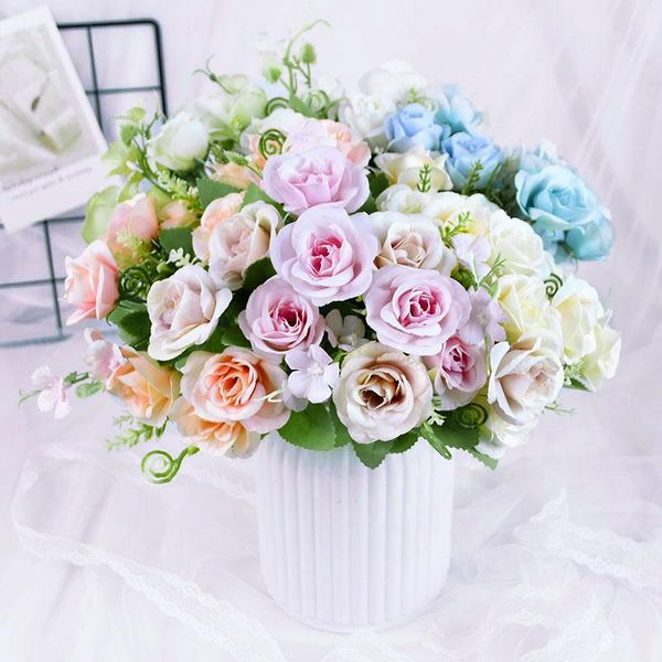 

heads artificial rose flowers bouquet silk for home bridal wedding party decor fake floral with stems 1 decorative & wreaths