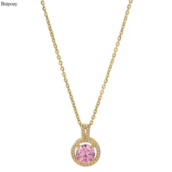 

pendant necklaces cubic zirconia pink crystal necklace for women original golden stainless steel chain charm gift, Silver