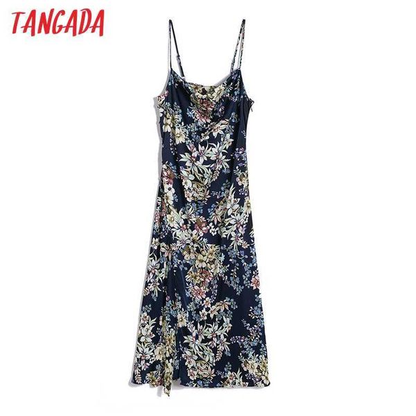 

tangada summer women floral print french style dress spaghetti strap ladies midi dress vestidos 6h14 210609, Black;gray