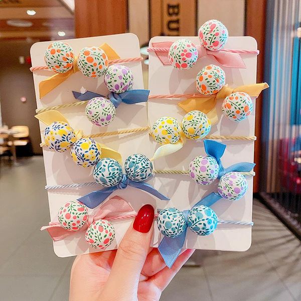 

hair accessories 2pcs/set cute lovely ball flower print bow elastic bands for girl child ponytail holder 2021 girft tie, Slivery;white