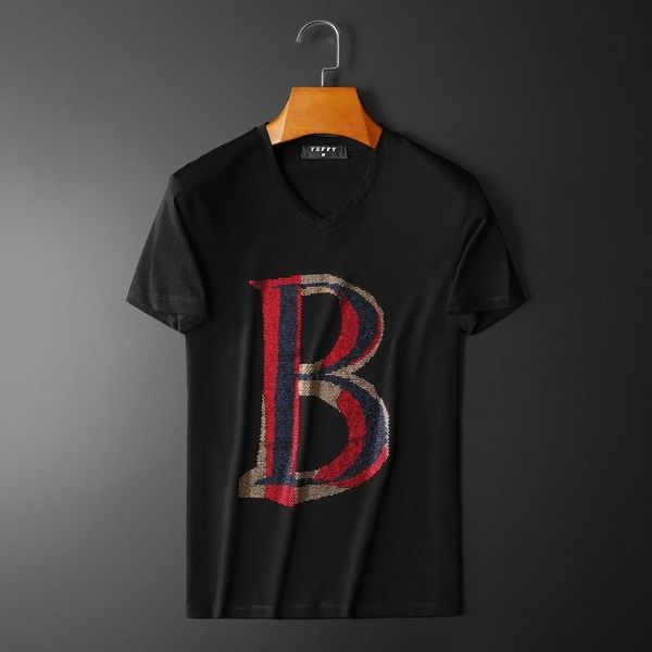 

fashion t shirts 2021 summer men's v-neck drilling short sleeve brand mercerized cotton fabric, White;black