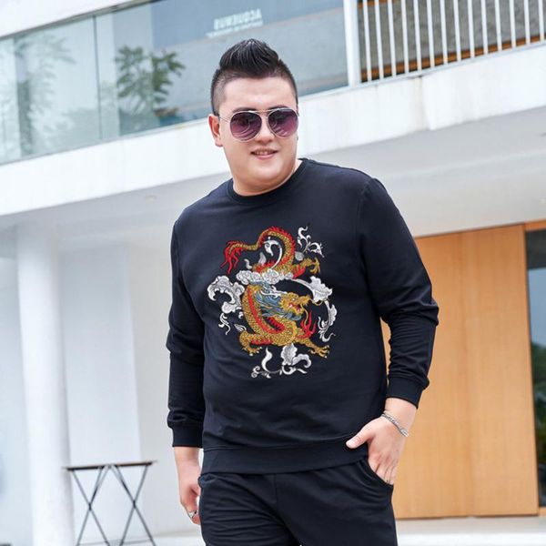 

men's hoodies & sweatshirts trendy brand sweatshirt spring autumn dragon print round neck oversized casual plus size male 2021 7xl, Black