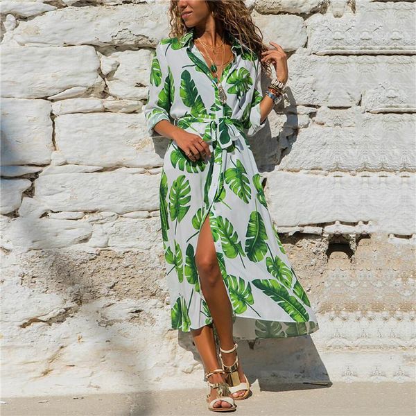 

fashion women v-neck casual loose floral print long sleeve boho dress pullover ladies vintage autumn clothes dresses, Black;gray