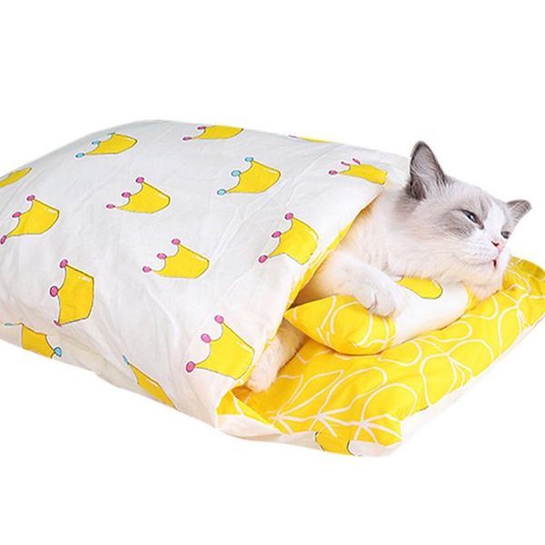 

Pet Supplies Cat Bed Autumn Winter Warm Removable Washable Closed Nest Sleeping Bag Plush Lovely Print House Soft Mat Home Beds & Furniture