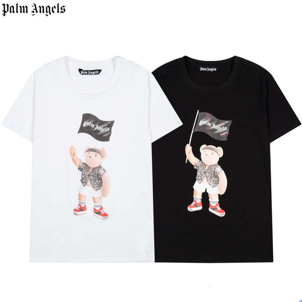 

chao t shirt brand spring and summer cartoon cute doll hold high the small flag direct jet printing fashion short sleeve, White;black