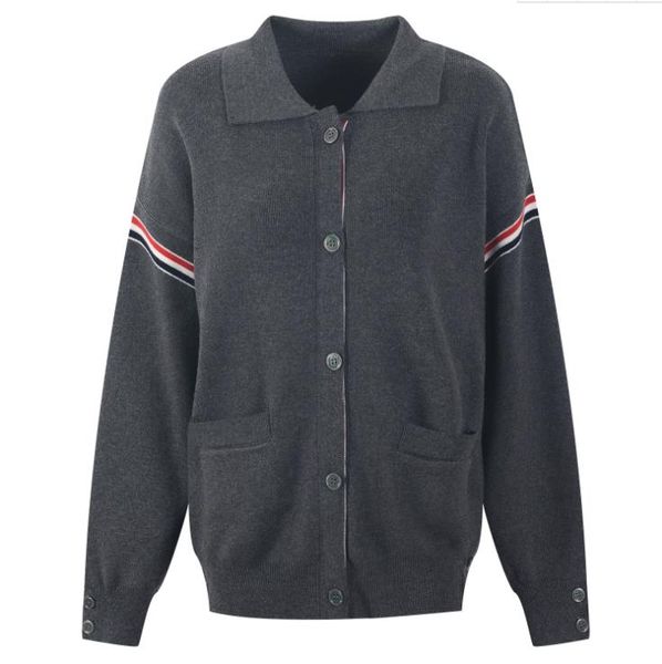 

831 2021 runway autumn brand same style sweater long sleeve lapel neck gray blue white cardigan fashion womens clothes womens yl, White;black