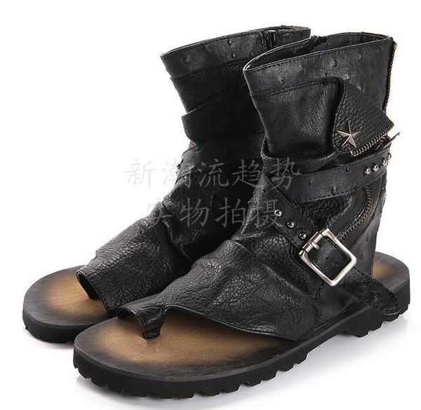 

sandals fashion mens summer shoes gladiator men casual leather flip flops, Black