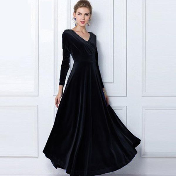 

casual dresses winter dress women 2021 vintage velvet long sleeve plus size 3xl elegant party ukraine, Black;gray