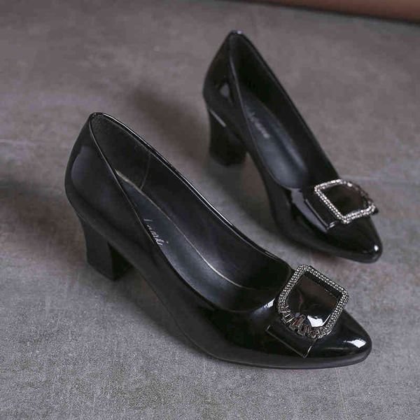 

women shoes autumn woman elegant office pumps solid black leather square high heels shallow oxfords plus size ladies