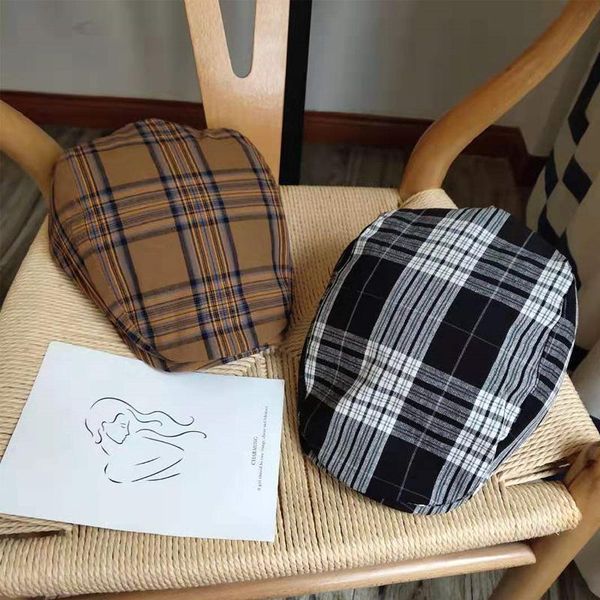 

berets 2021 classic england style peaky blinders vintage plaid embroidery cotton casquette fashion painter caps unisex, Blue;gray