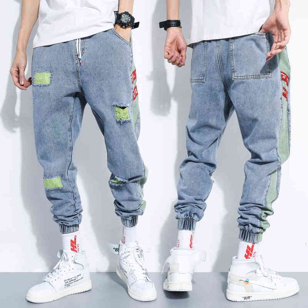 

men's jeans twill jeans, casual tight hip hop, low elasticity, blue, 2021