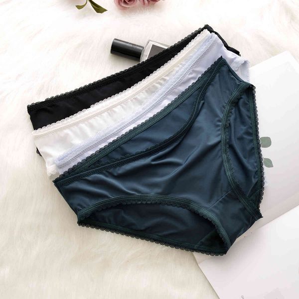 

267 women's ice silk no sense triangle summer thin cotton crotch girl simple fresh underwear, Black;pink