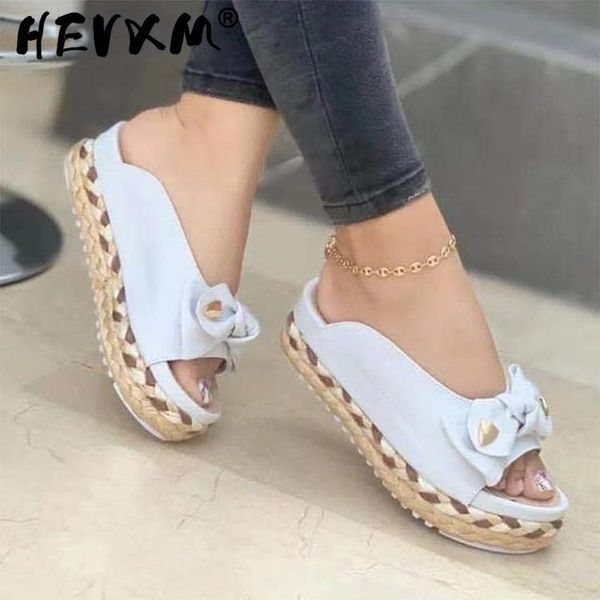 

sandals women 2021 summer open toe slip-on flats slippers bow casual beach shoes female breathable platform weave, Black