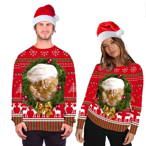 

men's sweaters christmas sweater 3d funny cute cat cartoon animal print casual couples pullovers holiday jumper oversized women man swe, White;black