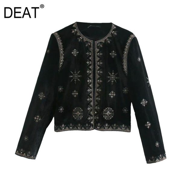 

[deat] women black long sleeve embroidery printing round neck covered button loose coat autumn spring fashion 2021 13c193 women's jacke, Black;brown