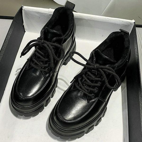

dress shoes british style thick bottom increased small leather female 2021 lace-up casual all-match jk black single