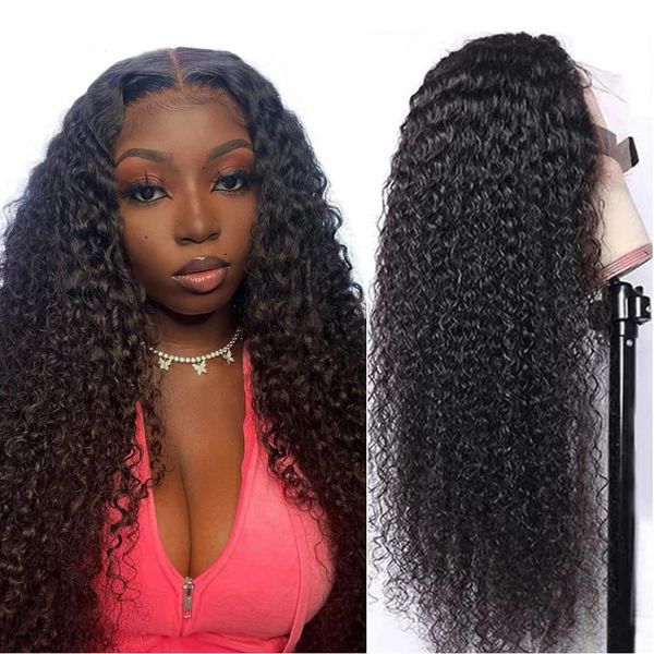 

lx brand long deep curly wigs with middle part resistant fiber hair glueless synthetic lace front wig for women black colorfactory direct