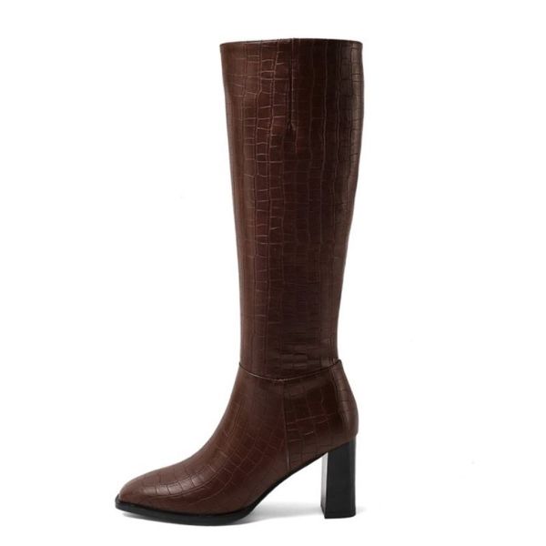 

women kne boots thick high heel square toe women winter long boots fashion cool party winter shoes women size 34-39, Black