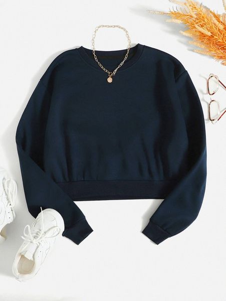

round neck thermal crop pullover t67f#, White;black