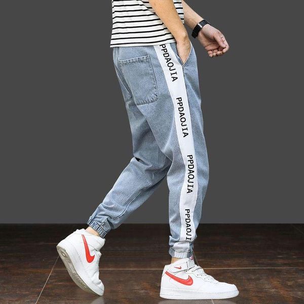 

mens jeans blue black cargo pants loose harlan capri ankle banded casual hip hop stretch joggers vintage clothing men's