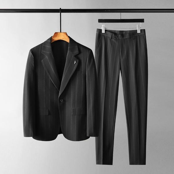 

men's tracksuits stripe mens sets (blazer+pants) single breasted business casual male slim prom man plus size 5xl, Gray