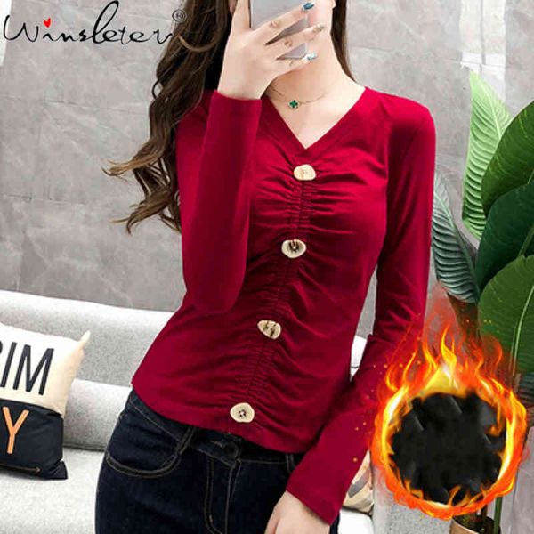 

women's t-shirt spring autumn women v neck knitted t tees warm thick t-s female bottoming long sleeve slim t07917b f9xy, White