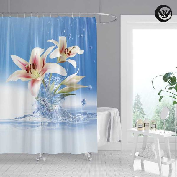 

shower curtains eco friendly printed white daffodil children bath curtain, wholesale printing waterproof clear bathroom curtain/