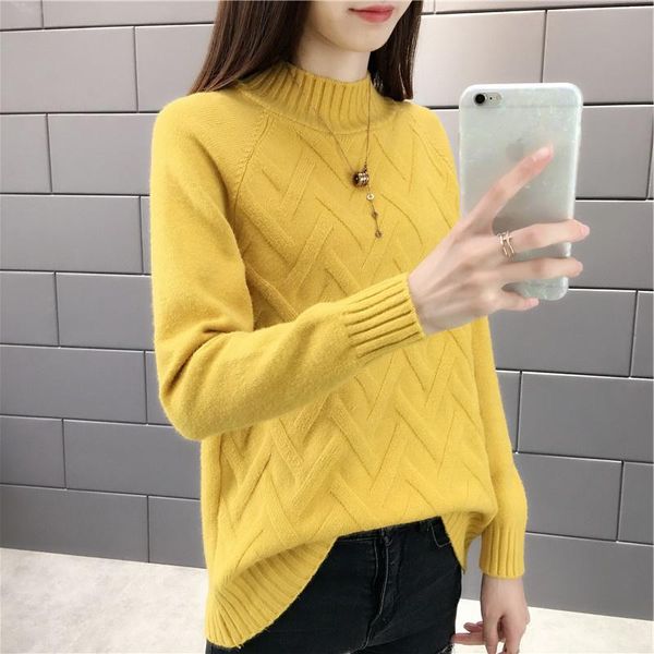 

women's sweaters jchb autumn winter sweater women knitted pullover long sleeve turtleneck jumper yellow blue shirt female, White;black