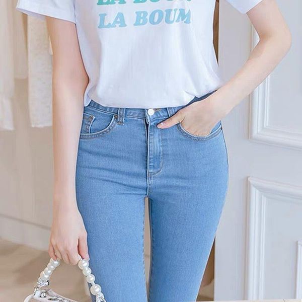

vintage denim pencil pants women high waist stretch skinny jean ladies summer casual elastic slim plus size trousers women's jeans, Blue