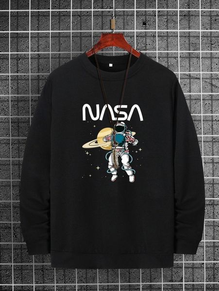 

men spaceman and letter graphic sweatshirt u59d#, Black