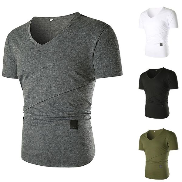

men's t-shirts solid color summer t-shirt slim casual stitching zipper fit patchwork short sleeve round neck plus size loose, White;black