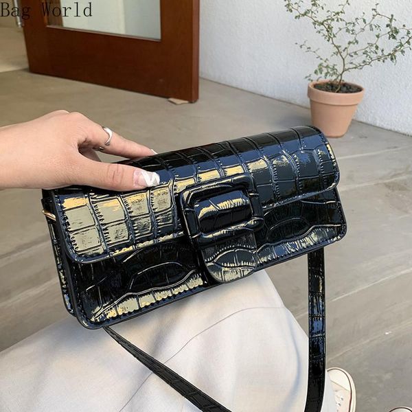 

evening bags fashion design underarm bag retro one-shoulder handbag female crocodile texture baguette