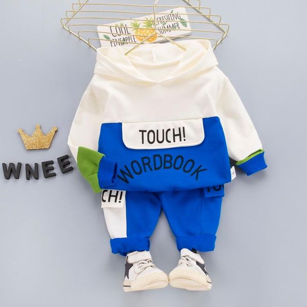 

clothing sets autumn toddler boy outfits 1 2 3 4 5 years old kids two-color stitching letter hooded long-sleeved sweater + pants, White