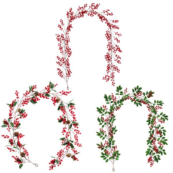 Ghirlanda natalizia con bacche rosse artificiali finte piante con pigna per interni ed esterni, cancello da giardino, decorazione per la casa XBJK2107