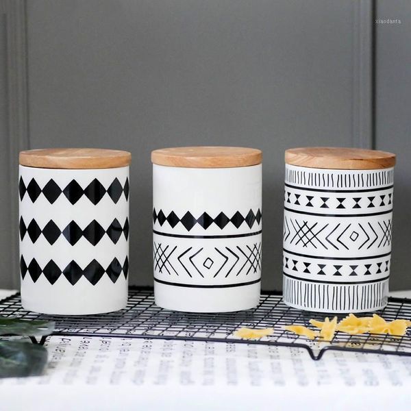 

storage bottles & jars geometric patterns sealed jar with cover ceramic household food box coffee candy finishing decoration