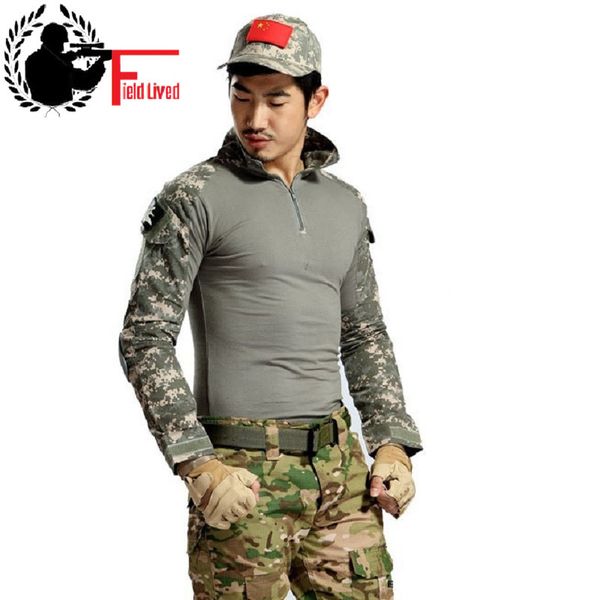 Camicia da combattimento militare mimetica dell'esercito americano Camicie militari uniformi multicam ACU Paintball Swat Abbigliamento tattico maschile Combattimento attivo 210518