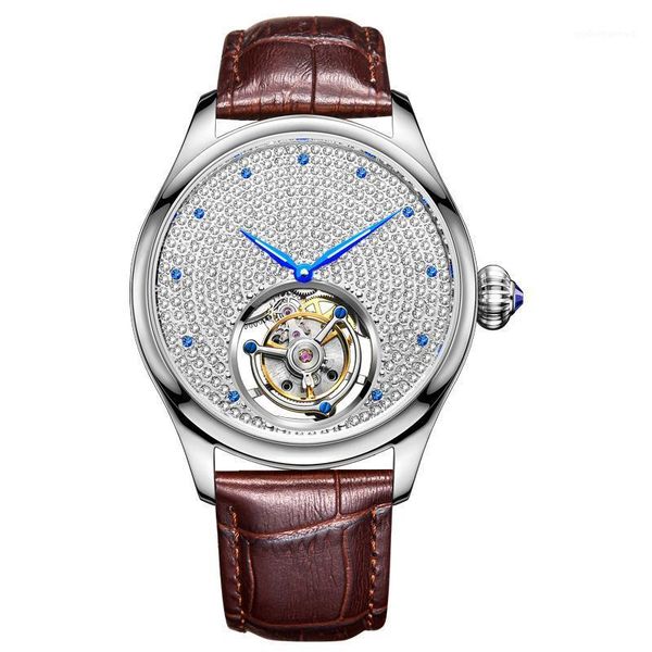 

wristwatches tourbillon watch fully automatic mechanical sapphire mirror 2021 business high-end brand men male clock, Slivery;brown