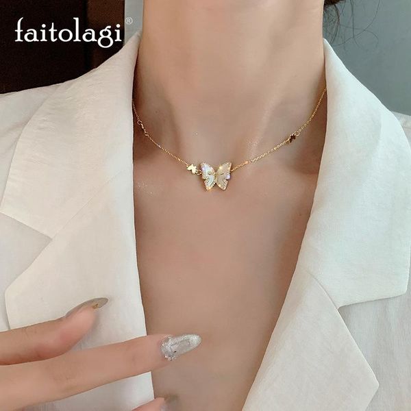 

pendant necklaces butterfly necklace for women shiny zircon choker sweet romantic clavicle chain ladies neck jewelry, Silver