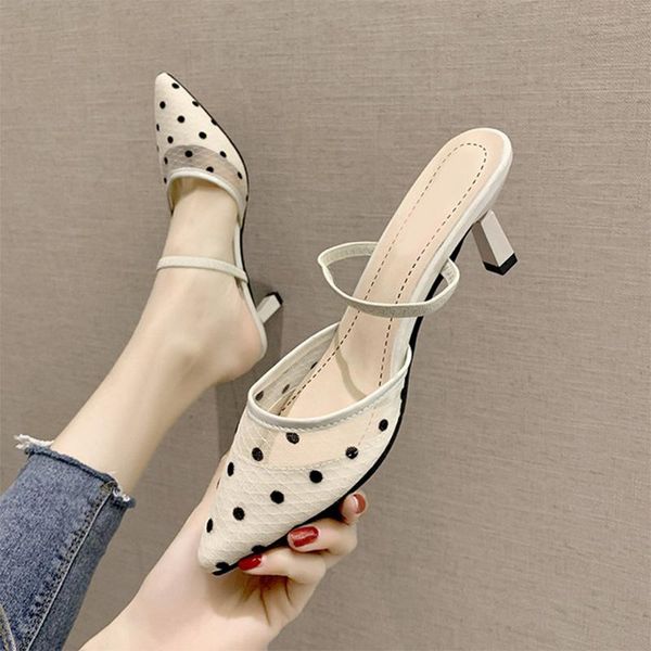 

slippers women's summer shoes spot party style 2021 fashion sandals stiletto pointed toe flat outdoor high heels, Black