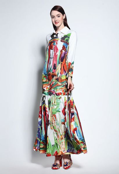 

casual dresses women autumn sleeves long shirt european style fruit print maxi boho fashion d780, Black;gray